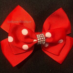 Red Polka Dot 4" Double Stacked Bow HANDCRAFTED